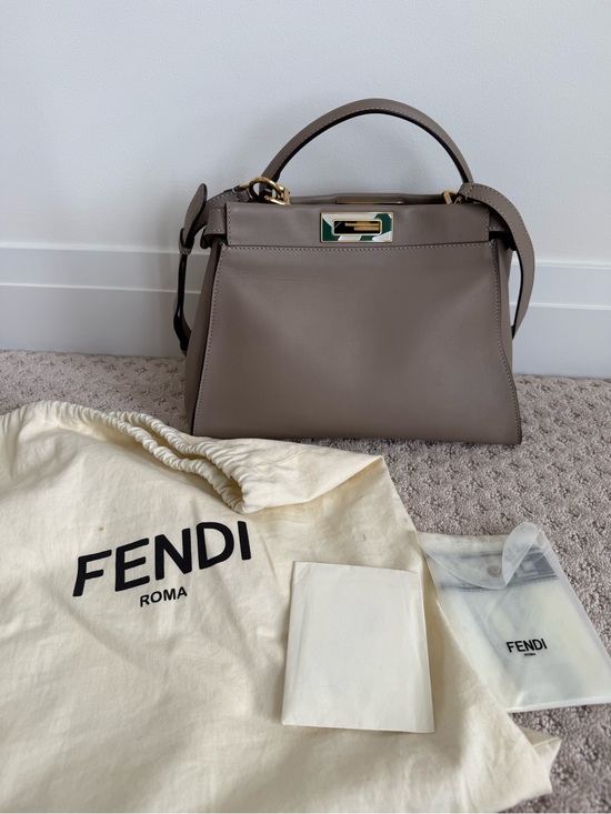 Fendi Handbags - Authentic Fendi Peekaboo Bag - Taupe/Dove Grey with Marble Hardware